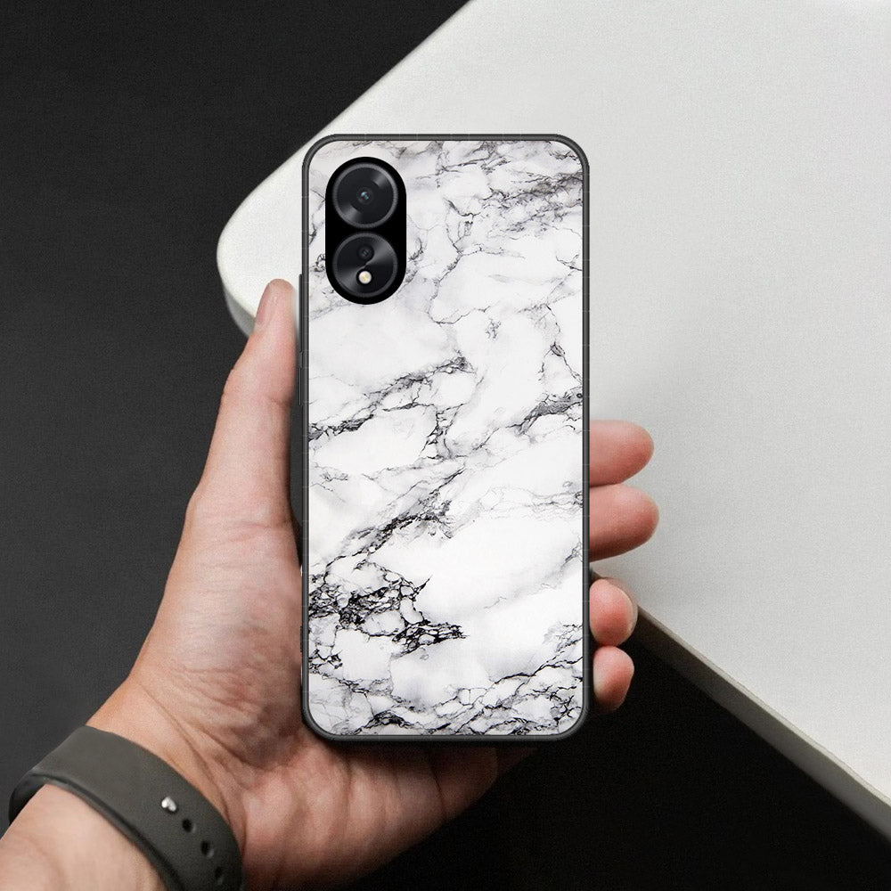 Oppo A18 Cover - White Marble Series - HQ Ultra Shine Premium Infinity Glass Soft Silicon Borders Case
