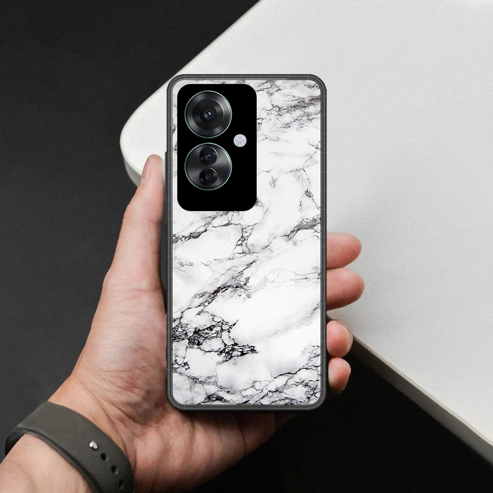 Oppo Reno 11F 5G Cover - White Marble Series - HQ Ultra Shine Premium Infinity Glass Soft Silicon Borders Case