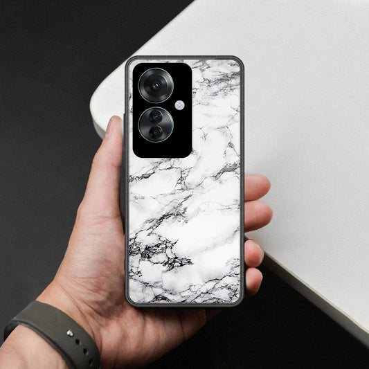 Oppo Reno 11F 5G Cover - White Marble Series - HQ Ultra Shine Premium Infinity Glass Soft Silicon Borders Case