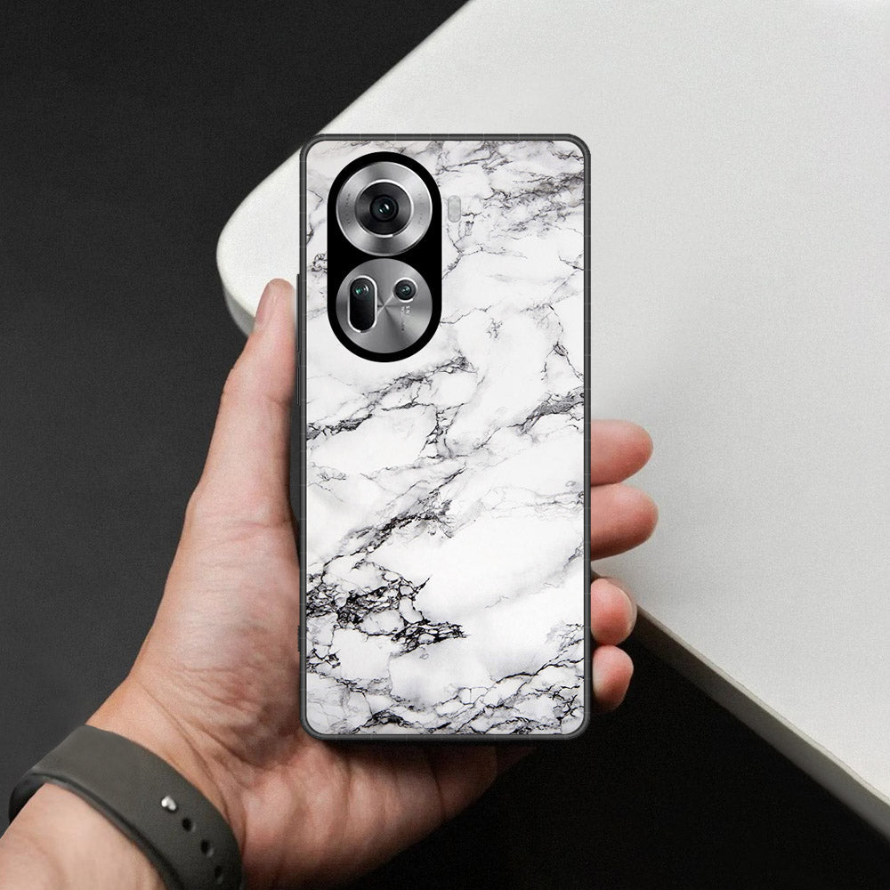 Oppo Reno 11 5G Cover - White Marble Series - HQ Ultra Shine Premium Infinity Glass Soft Silicon Borders Case