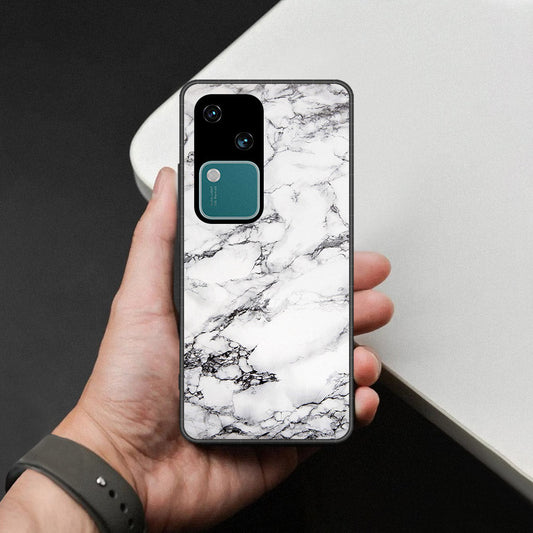 Vivo V30 Cover - White Marble Series - HQ Ultra Shine Premium Infinity Glass Soft Silicon Borders Case