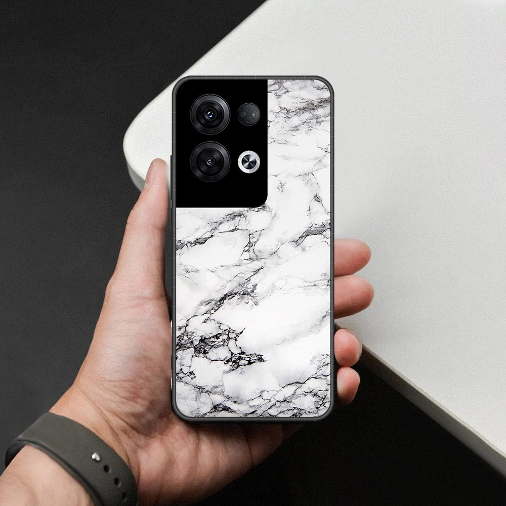 Oppo Reno 8 Pro Plus Cover - White Marble Series - HQ Ultra Shine Premium Infinity Glass Soft Silicon Borders Case