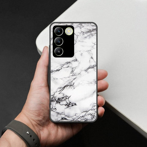 Vivo V30 Lite 4G Cover - White Marble Series - HQ Ultra Shine Premium Infinity Glass Soft Silicon Borders Case