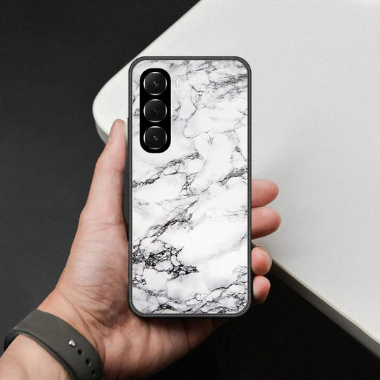Infinix Hot 60i 4G Cover - White Marble Series - HQ Ultra Shine Premium Infinity Glass Soft Silicon Borders Case