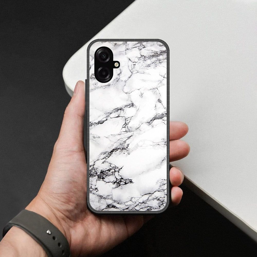 Samsung Galaxy M07 Cover - White Marble Series - HQ Ultra Shine Premium Infinity Glass Soft Silicon Borders Case