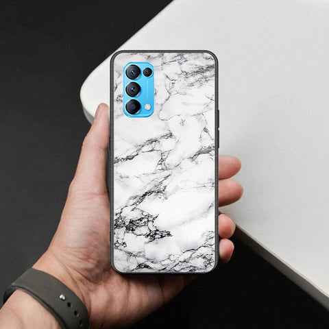 Oppo Reno 5 5G Cover - White Marble Series - HQ Ultra Shine Premium Infinity Glass Soft Silicon Borders Case