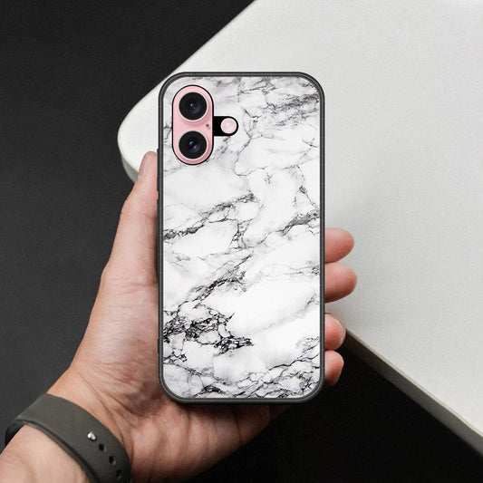 iPhone 16 Plus - White Marble Series - HQ Ultra Shine Premium Infinity Glass Soft Silicon Borders Case