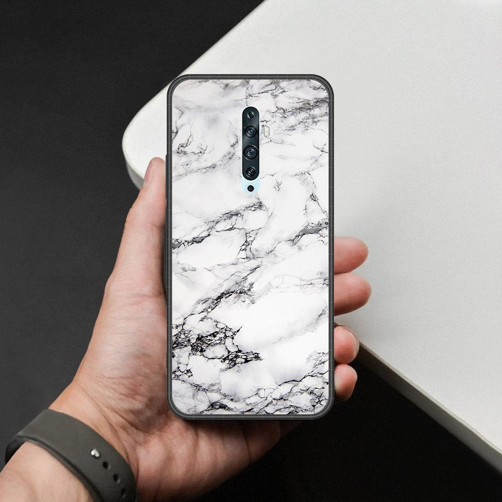 Oppo Reno 2 Cover - White Marble Series - HQ Ultra Shine Premium Infinity Glass Soft Silicon Borders Case
