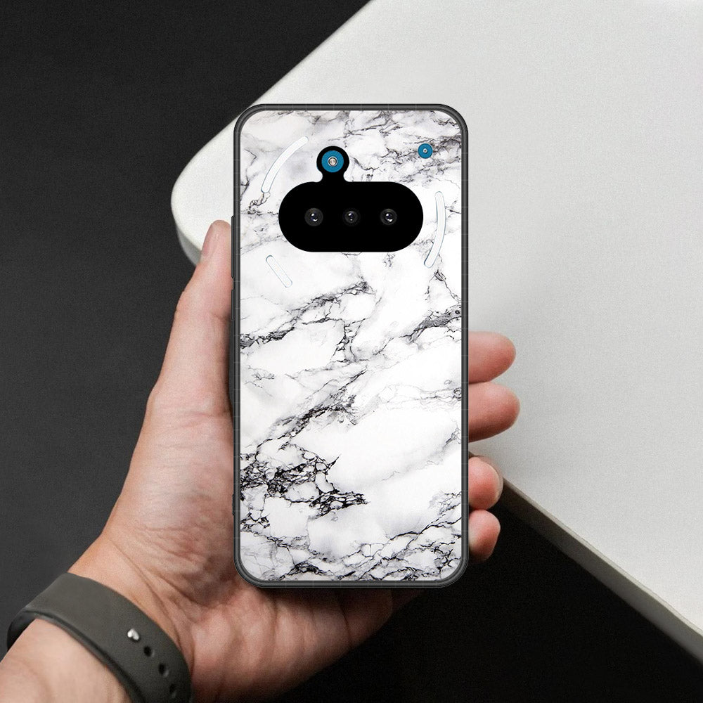 Nothing Phone 3a Cover - White Marble Series - HQ Ultra Shine Premium Infinity Glass Soft Silicon Borders Case