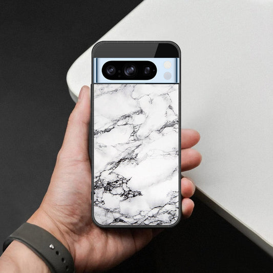 Google Pixel 8 Pro Cover - White Marble Series - HQ Ultra Shine Premium Infinity Glass Soft Silicon Borders Case