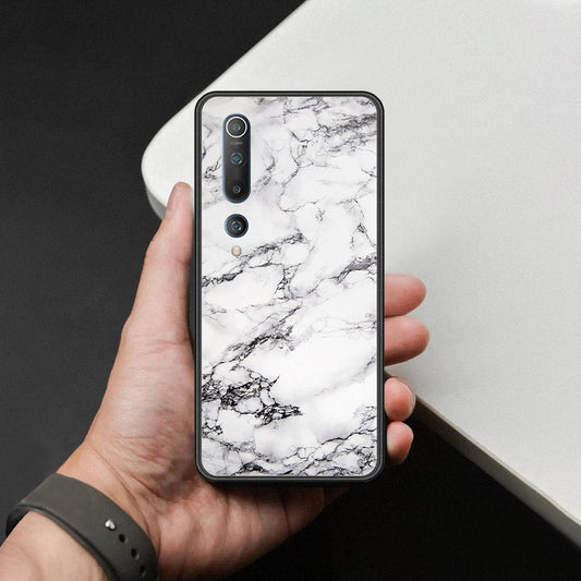 Xiaomi Mi 10 Cover - White Marble Series - HQ Ultra Shine Premium Infinity Glass Soft Silicon Borders Case