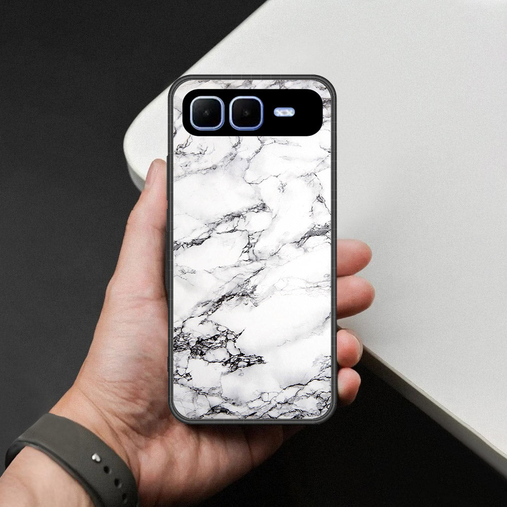 Infinix Smart 10 Plus Cover - White Marble Series - HQ Ultra Shine Premium Infinity Glass Soft Silicon Borders Case