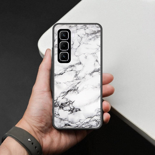 Infinix Hot 60 Pro Plus Cover - White Marble Series - HQ Ultra Shine Premium Infinity Glass Soft Silicon Borders Case