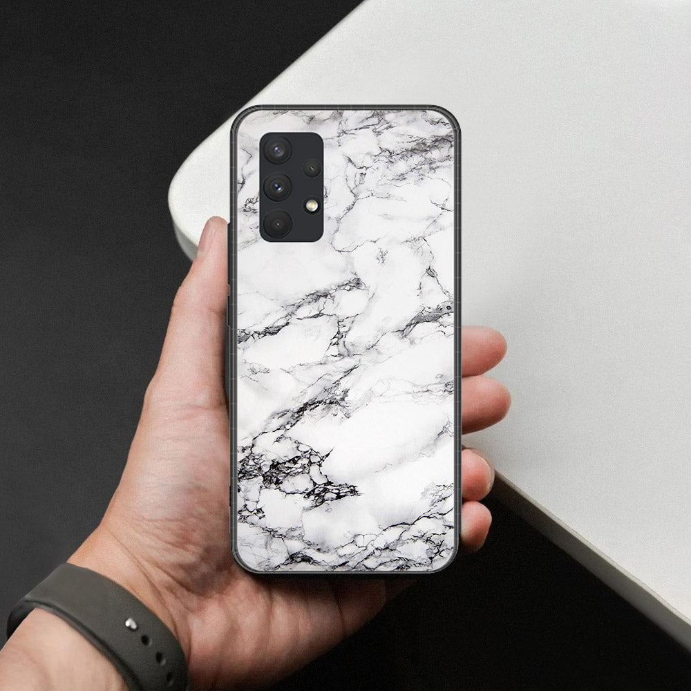 Samsung Galaxy A32 Cover - White Marble Series - HQ Ultra Shine Premium Infinity Glass Soft Silicon Borders Case