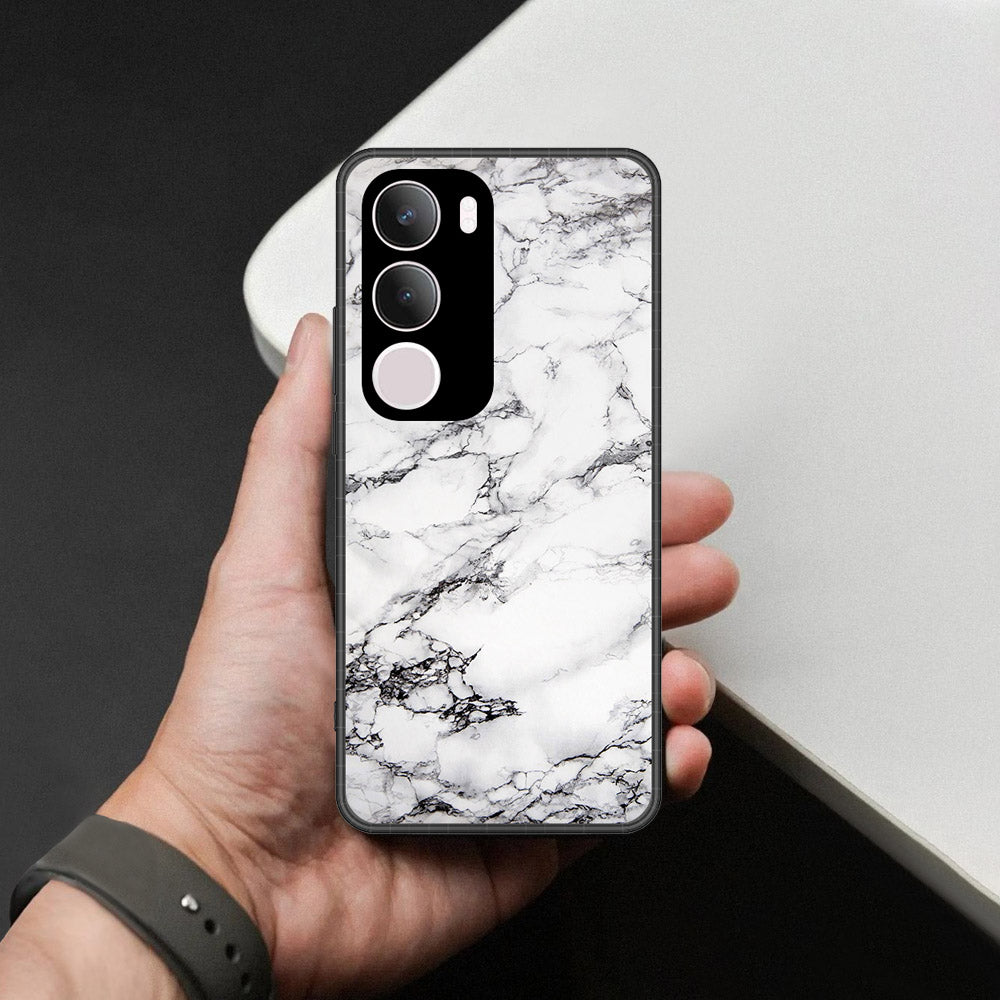 Vivo Y29 5G Cover - White Marble Series - HQ Ultra Shine Premium Infinity Glass Soft Silicon Borders Case