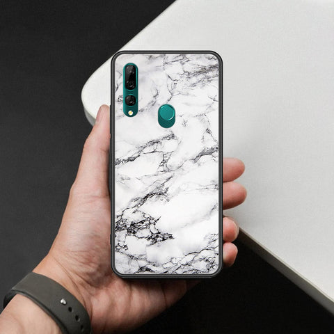 Huawei P Smart Z Cover - White Marble Series - HQ Ultra Shine Premium Infinity Glass Soft Silicon Borders Case
