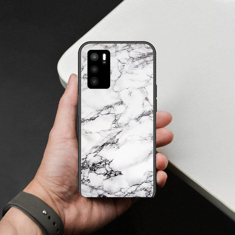 Oppo A16s Cover - White Marble Series - HQ Ultra Shine Premium Infinity Glass Soft Silicon Borders Case