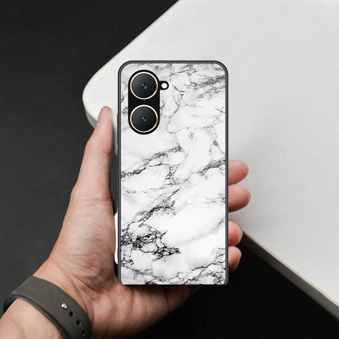 Vivo Y18 Cover - White Marble Series - HQ Ultra Shine Premium Infinity Glass Soft Silicon Borders Case