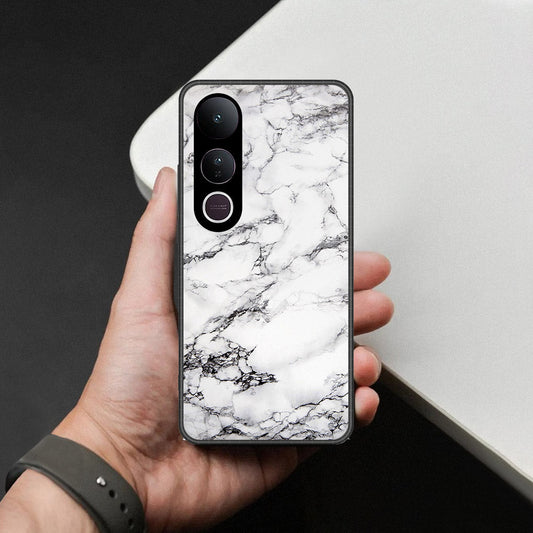 Vivo V50 Lite Cover - White Marble Series - HQ Ultra Shine Premium Infinity Glass Soft Silicon Borders Case