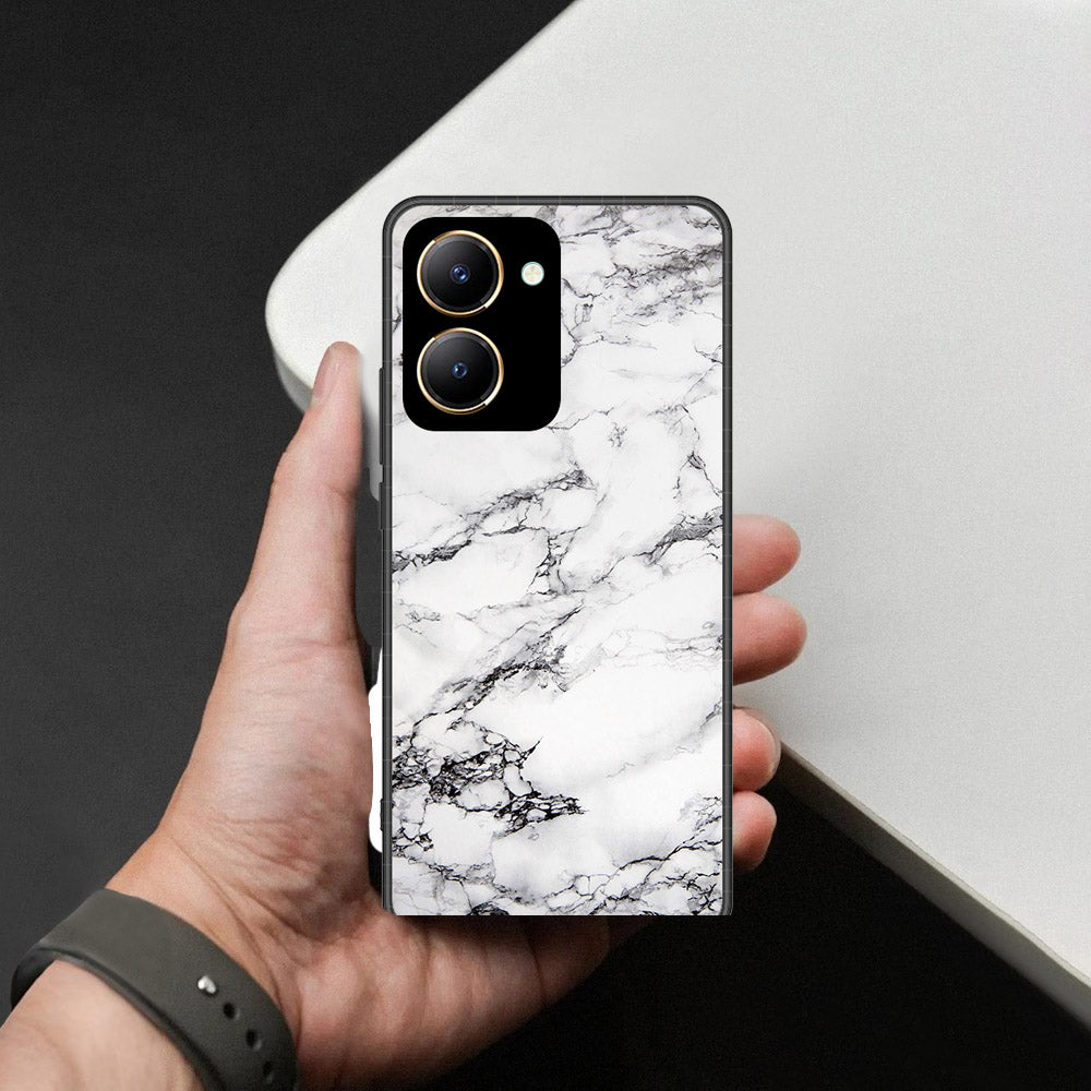 Vivo Y27s Cover - White Marble Series - HQ Ultra Shine Premium Infinity Glass Soft Silicon Borders Case
