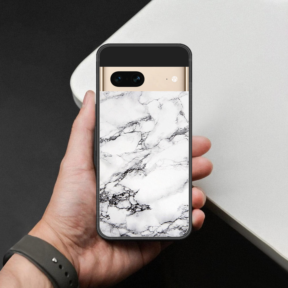Google Pixel 7 Cover - White Marble Series - HQ Ultra Shine Premium Infinity Glass Soft Silicon Borders Case