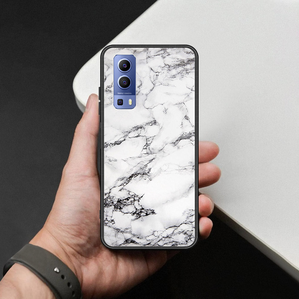 Vivo Y52 5G Cover - White Marble Series - HQ Ultra Shine Premium Infinity Glass Soft Silicon Borders Case