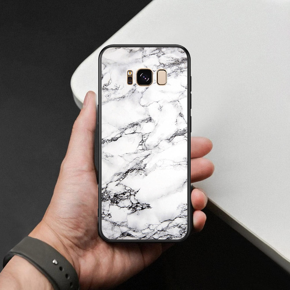 Samsung Galaxy S8 Plus Cover - White Marble Series - HQ Ultra Shine Premium Infinity Glass Soft Silicon Borders Case