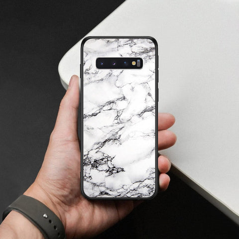 Samsung Galaxy S10 Cover - White Marble Series - HQ Ultra Shine Premium Infinity Glass Soft Silicon Borders Case