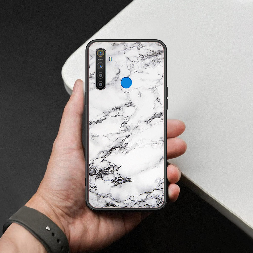 Realme Narzo 10 Cover - White Marble Series - HQ Ultra Shine Premium Infinity Glass Soft Silicon Borders Case