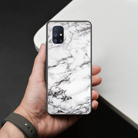 Samsung Galaxy M51 Cover - White Marble Series - HQ Ultra Shine Premium Infinity Glass Soft Silicon Borders Case