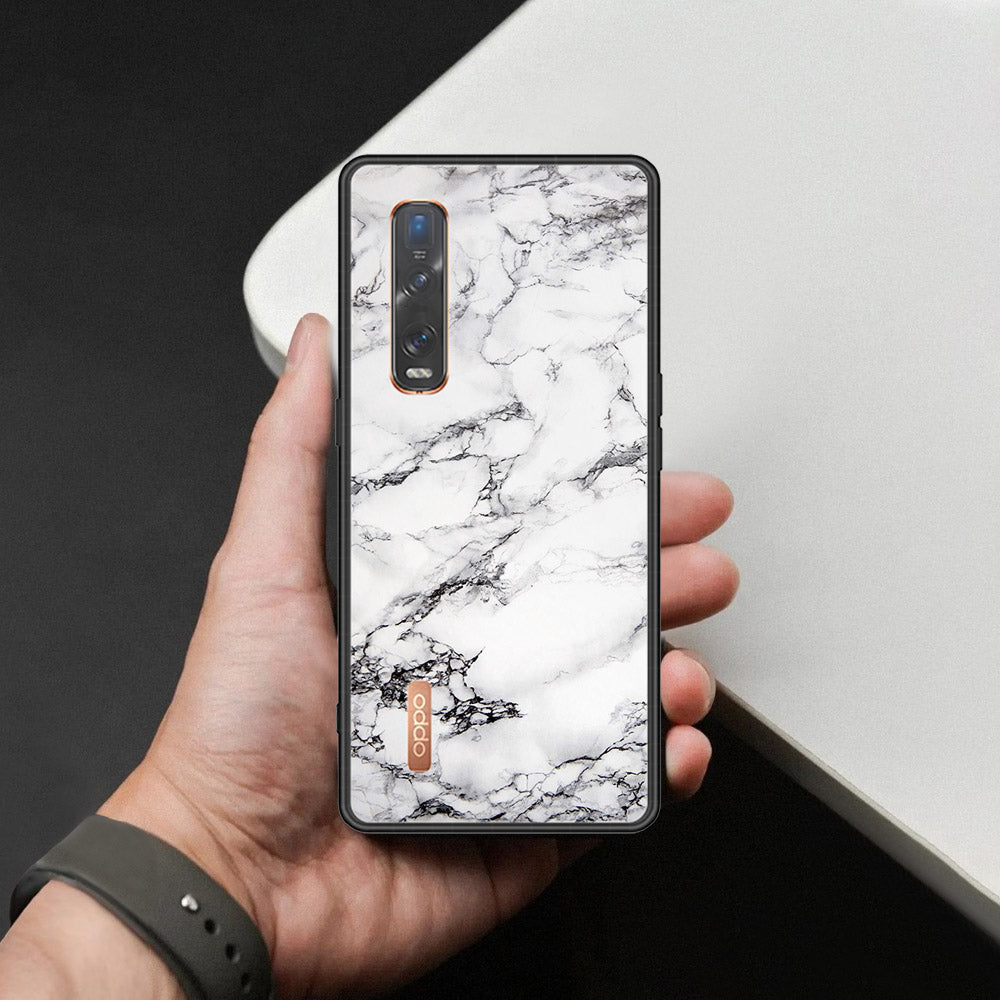 Oppo Find X2 Pro Cover - White Marble Series - HQ Ultra Shine Premium Infinity Glass Soft Silicon Borders Case
