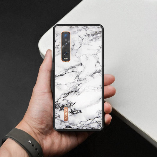 Oppo Find X2 Pro Cover - White Marble Series - HQ Ultra Shine Premium Infinity Glass Soft Silicon Borders Case
