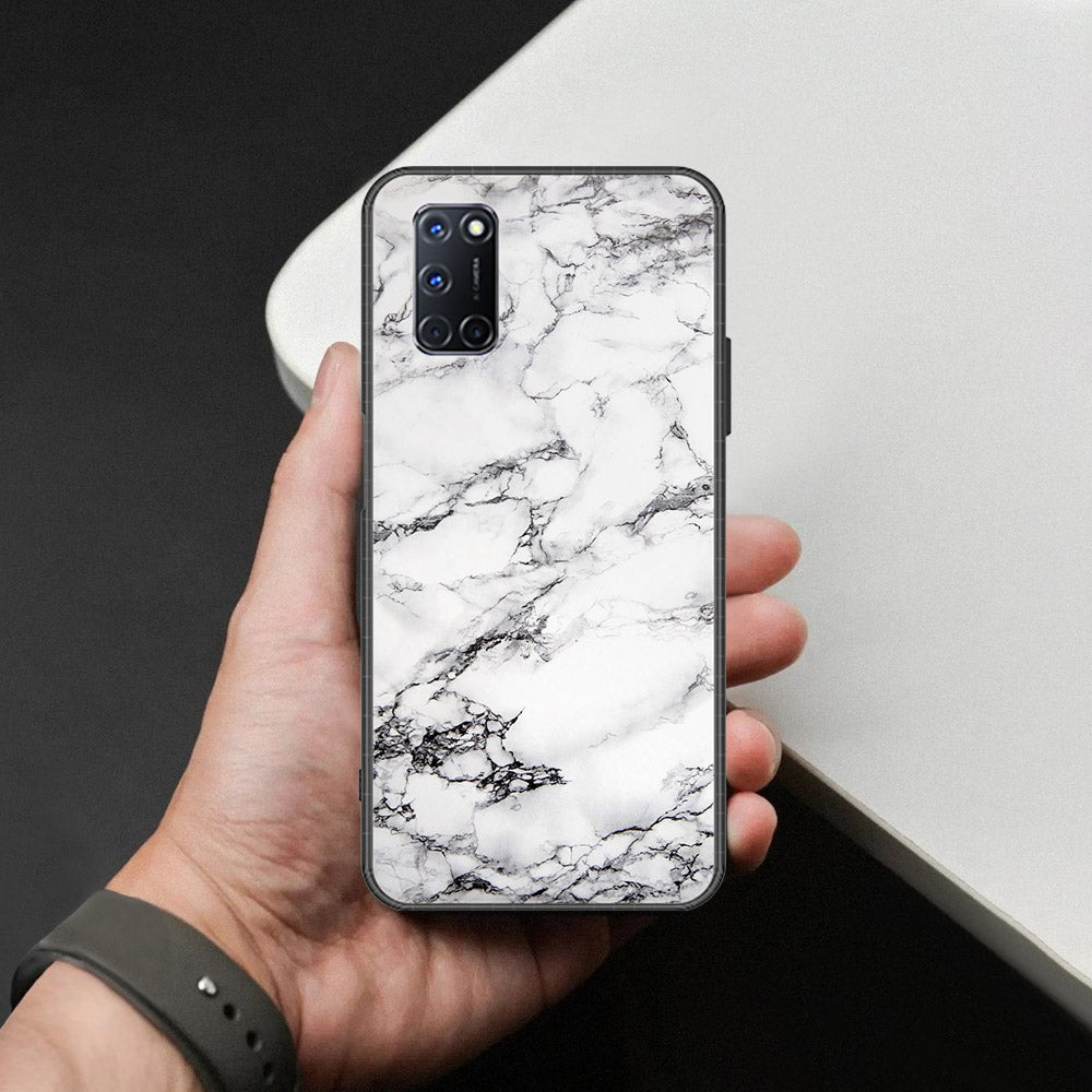 Oppo A52 Cover - White Marble Series - HQ Ultra Shine Premium Infinity Glass Soft Silicon Borders Case