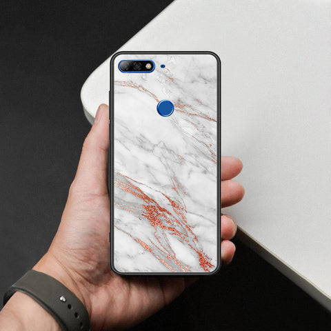 Huawei Honor 7C Cover - White Marble Series - HQ Ultra Shine Premium Infinity Glass Soft Silicon Borders Case