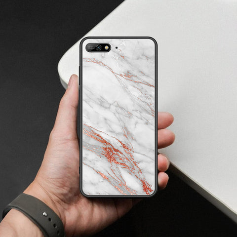 Huawei Y6 Prime 2018 Cover - White Marble Series - HQ Ultra Shine Premium Infinity Glass Soft Silicon Borders Case