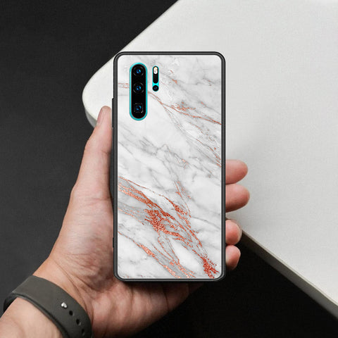 Huawei P30 Pro Cover - White Marble Series - HQ Ultra Shine Premium Infinity Glass Soft Silicon Borders Case