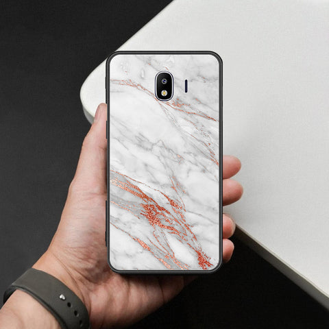 Samsung Galaxy J4 2018 Cover - White Marble Series - HQ Ultra Shine Premium Infinity Glass Soft Silicon Borders Case