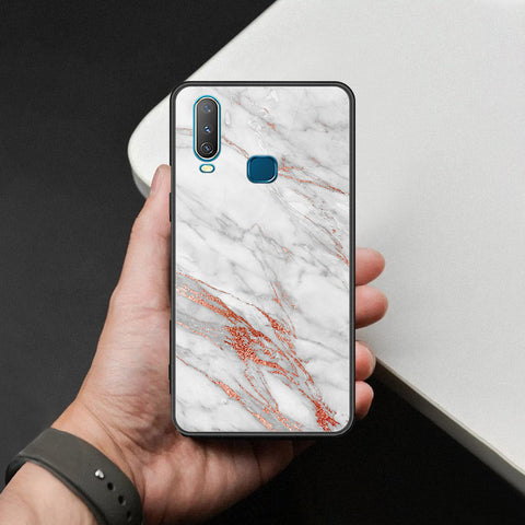 Vivo Y15 Cover - White Marble Series - HQ Ultra Shine Premium Infinity Glass Soft Silicon Borders Case