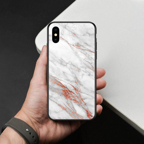 iPhone XS / X - White Marble Series - HQ Ultra Shine Premium Infinity Glass Soft Silicon Borders Case