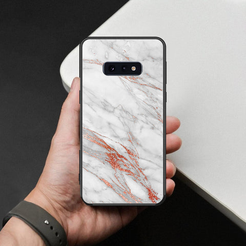 Samsung Galaxy S10e Cover - White Marble Series - HQ Ultra Shine Premium Infinity Glass Soft Silicon Borders Case