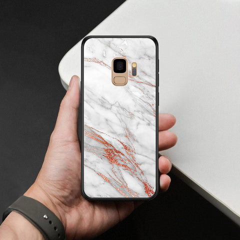 Samsung Galaxy S9 Cover - White Marble Series - HQ Ultra Shine Premium Infinity Glass Soft Silicon Borders Case