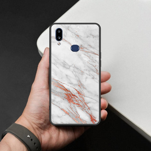 Samsung Galaxy A10s Cover - White Marble Series - HQ Ultra Shine Premium Infinity Glass Soft Silicon Borders Case