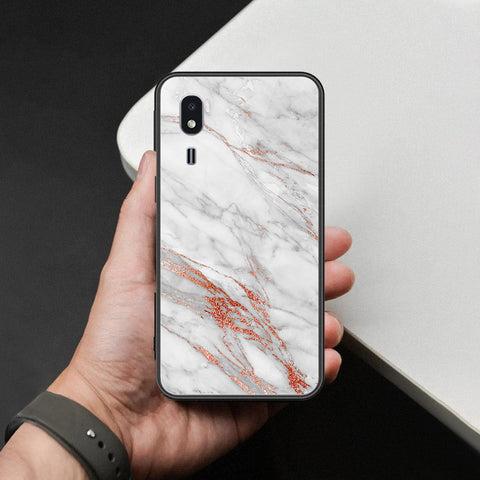 Samsung Galaxy A2 Core Cover - White Marble Series - HQ Ultra Shine Premium Infinity Glass Soft Silicon Borders Case