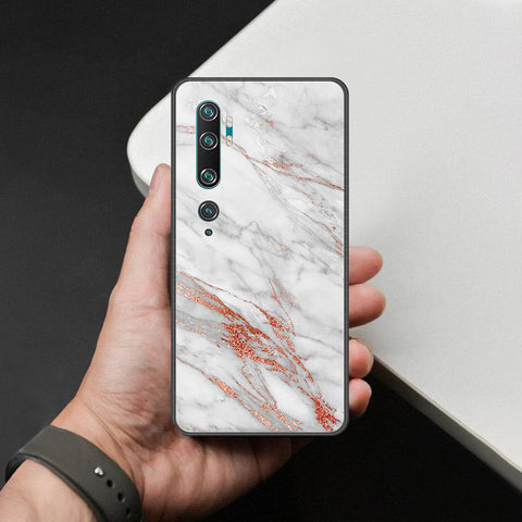 Xiaomi Mi CC9 Pro Cover - White Marble Series - HQ Ultra Shine Premium Infinity Glass Soft Silicon Borders Case