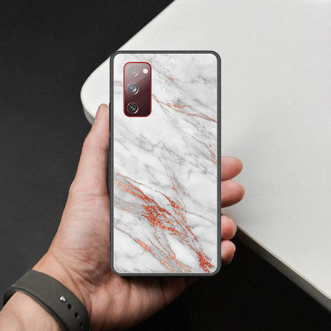 Samsung Galaxy S20 FE Cover - White Marble Series - HQ Ultra Shine Premium Infinity Glass Soft Silicon Borders Case