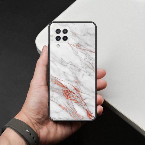 Samsung Galaxy M32 Cover - White Marble Series - HQ Ultra Shine Premium Infinity Glass Soft Silicon Borders Case