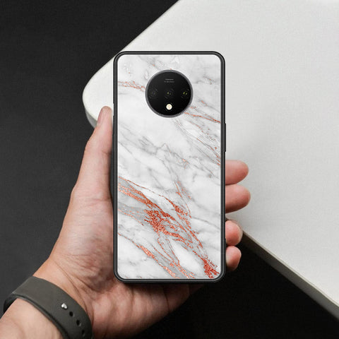 OnePlus 7T Cover - White Marble Series - HQ Ultra Shine Premium Infinity Glass Soft Silicon Borders Case