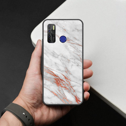 Tecno Spark 5 Cover - White Marble Series - HQ Ultra Shine Premium Infinity Glass Soft Silicon Borders Case