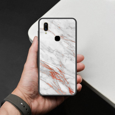 Vivo V11 Cover - White Marble Series - HQ Ultra Shine Premium Infinity Glass Soft Silicon Borders Case