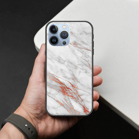 iPhone 14 Pro Max Cover - White Marble Series - HQ Ultra Shine Premium Infinity Glass Soft Silicon Borders Case